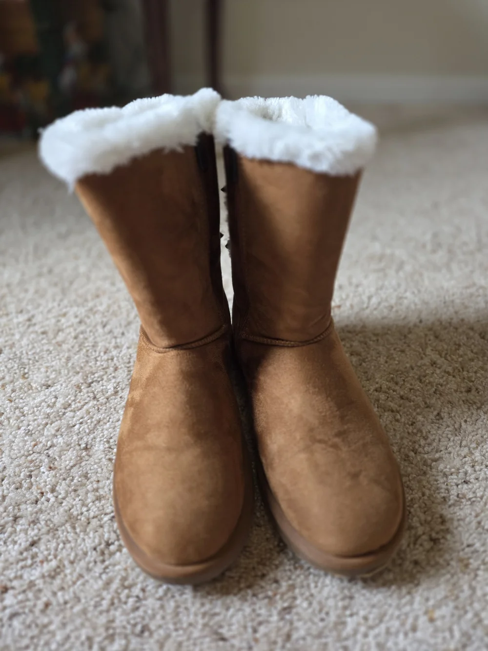 Women’s Faux-Suede Winter Boots in Chestnut with Faux-Fur Trim